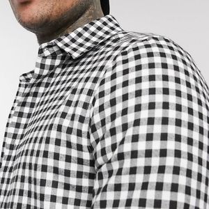 Asos Design Tall regular mini gingham shirt in black and white